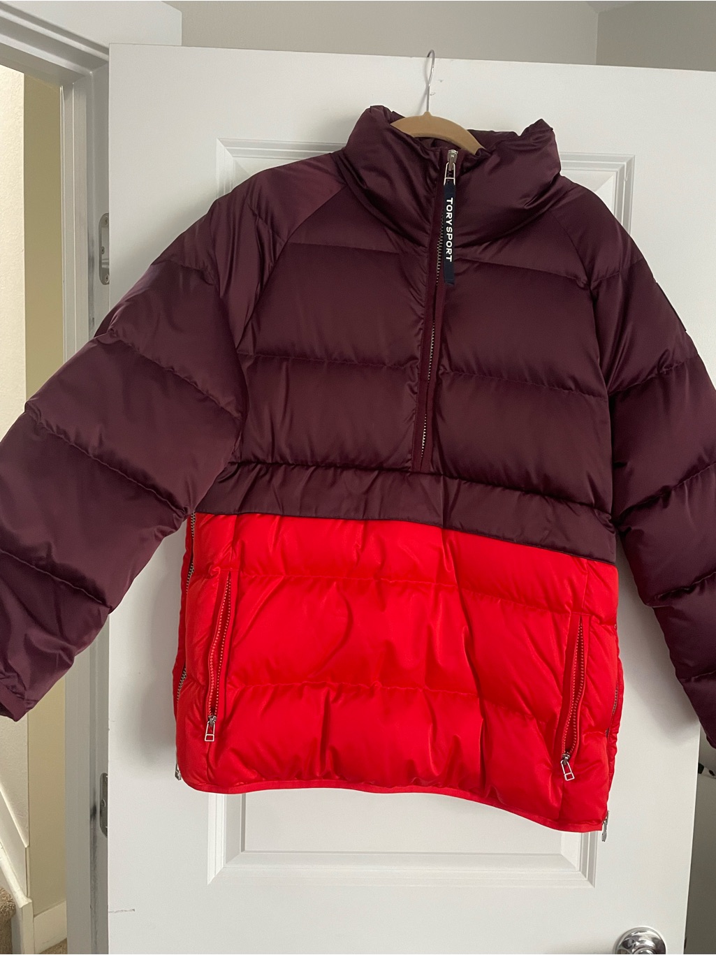 Tory Burch - Sport Two-Tone Puffer Jacket - Burgundy & Red Women’s Size Medium.